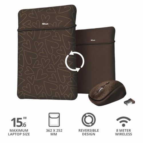 Чохол до ноутбука Trust 15.6 Yvo Mouse & Sleeve Brown-hearts + mouse (23446)