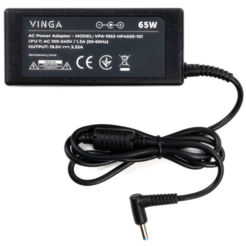 Блок живлення до ноутбуку Vinga HP 65W 19.5V 3.33А 4.5*3.0 (VPA-1953-HP4530-101)