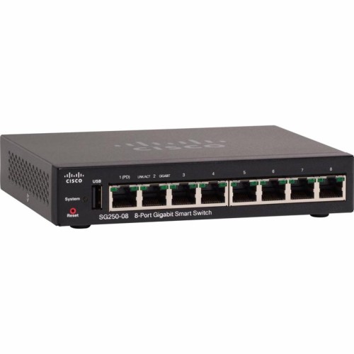 Комутатор мережевий Cisco SG250-08HP-K9-EU