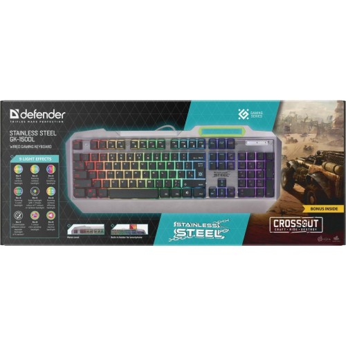 Клавіатура Defender Stainless steel GK-150DL RU RGB (45150)