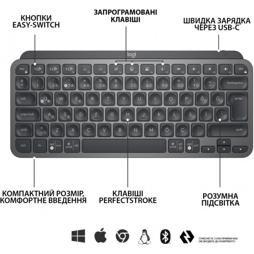 Клавіатура Logitech MX Keys Mini Wireless Illuminated Graphite (920-010501)