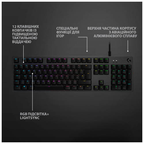 Клавіатура Logitech G512 Carbon Lightsync RGB Mechanical USB Black (920-009351)