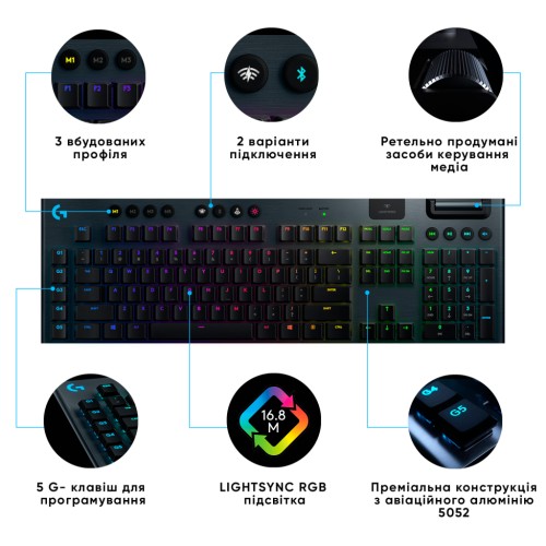 Клавіатура Logitech G915 Lightspeed RGB Wireless RGB GL Linear UA Black (920-008962)