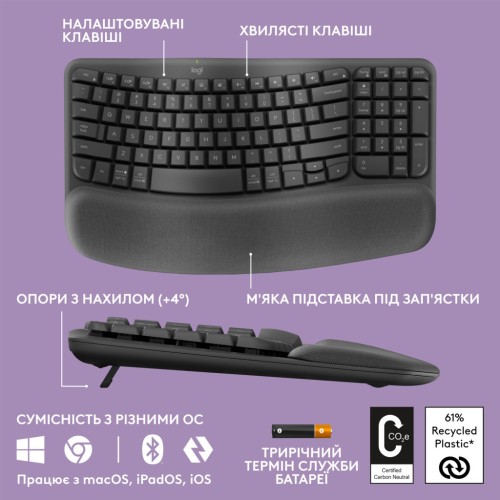 Клавіатура Logitech Wave Keys Bluetooth/Wireless Black (920-012304)