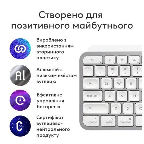 Клавіатура Logitech MX Keys S для MAC Bluetooth/Wireless UA Pale Grey (920-011638)