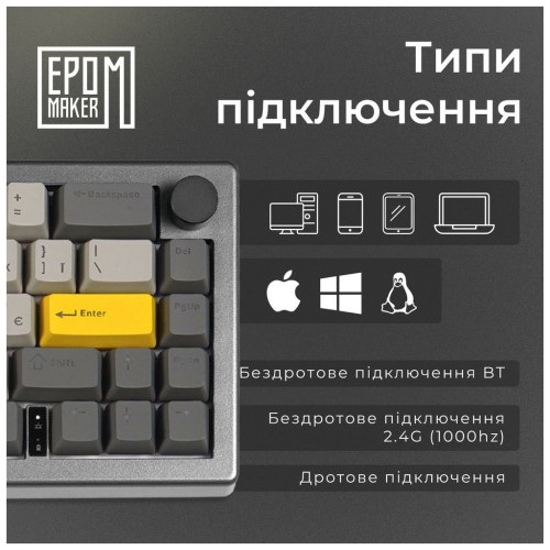 Клавіатура Epomaker EK68 65 Budgerigar V2 Switch Hot-Swap RGB Wireless/Bluetooth/USB UA Black (EK68-B-BV2)