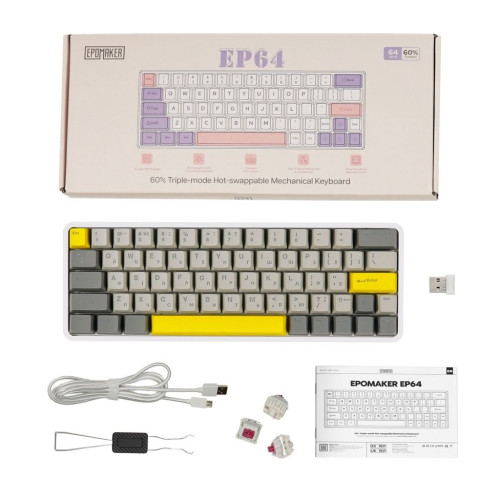 Клавіатура Epomaker EP64 60 Mulan Switch Hot-Swap RGB Wireless/Bluetooth/USB UA White (EP64-W-M)