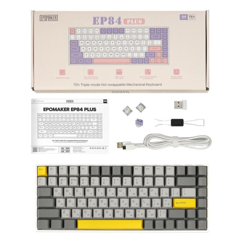 Клавіатура Epomaker EP84 Plus 75 Wisteria Linear Switch Hot-Swap RGB Wireless/Bluetooth/USB UA White (EP84-W-WL)