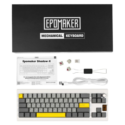 Клавіатура Epomaker Shadow-X 70 Mulan Switch Hot-Swap LCD Screen RGB Wireless/Bluetooth/USB UA White (SHX-W-M)