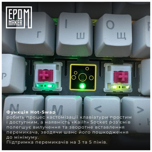 Клавіатура Epomaker Shadow-X 70 Mulan Switch Hot-Swap LCD Screen RGB Wireless/Bluetooth/USB UA White (SHX-W-M)