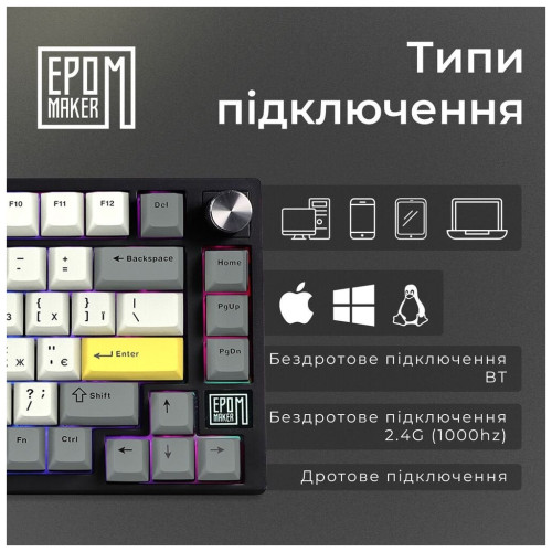 Клавіатура Epomaker TH80 SE 75 Flamingo Switch Hot-Swap RGB Wireless/Bluetooth/USB UA Black (TH80-SE-B-F)