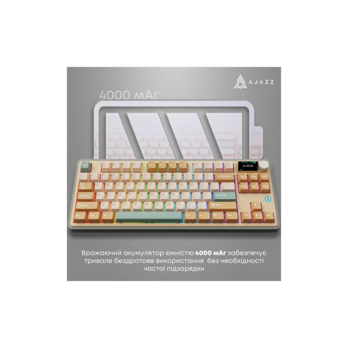 Клавіатура Ajazz AK870 Jasmine Switch Yellow RGB USB/Wireless/Bluetooth UA Brown (AK870-JS-YWG)