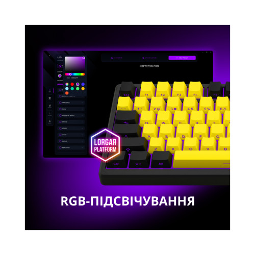 Клавіатура Lorgar KBP7075W Pro RGB Wireless/Bluetooth/USB UA Black/yellow (LRG-KBP7075W-YL-US)