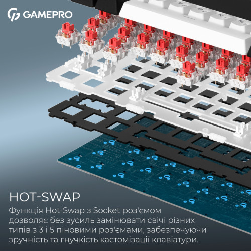 Клавіатура GamePro Asgard Valhalla MK160B Pro 75 RGB Wireless/Bluetooth/USB Black (MK160B Pro)