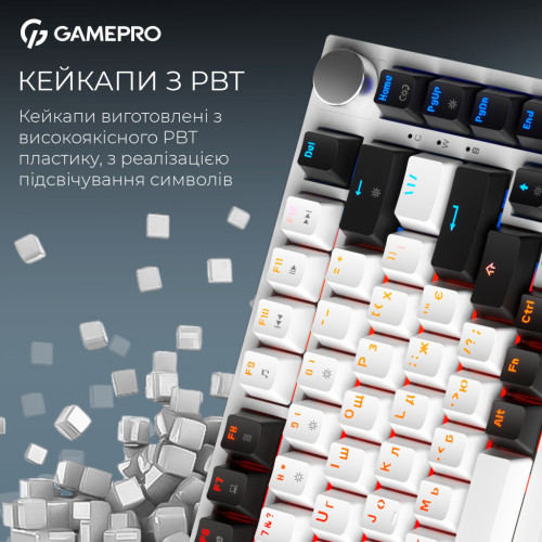 Клавіатура GamePro Asgard Valhalla MK160W Pro 75 RGB Wireless/Bluetooth/USB White (MK160W Pro)