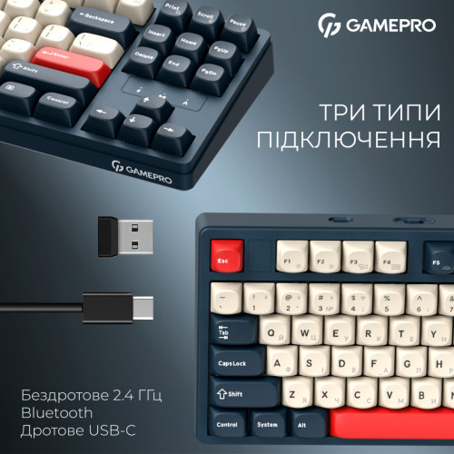 Клавіатура GamePro Asgard Ragnar Wireless/Bluetooth/USB UA Blue (MK285BL)