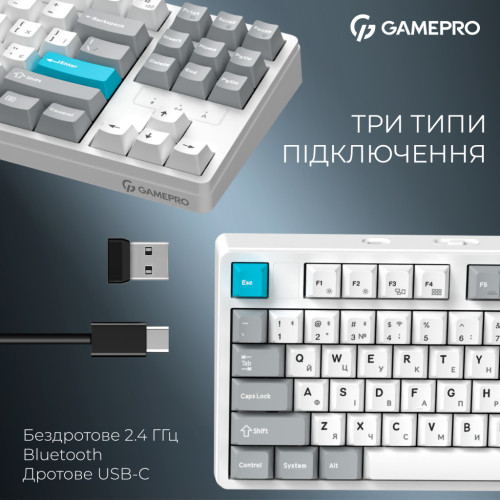 Клавіатура GamePro Asgard Ragnar Wireless/Bluetooth/USB UA White (MK285WH)