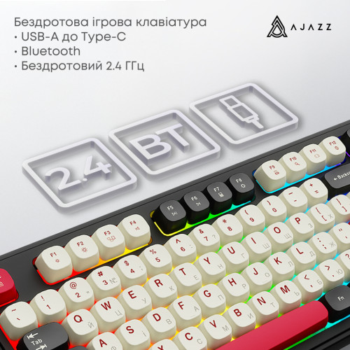 Клавіатура Ajazz AF98 Plus Wireless/Bluetooth/USB UA Black/White/Red (AF98-PLUS-BSR)