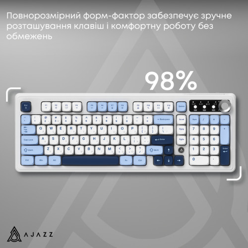 Клавіатура Ajazz AF98 Plus Wireless/Bluetooth/USB UA White/Blue (AF98-PLUS-GB)