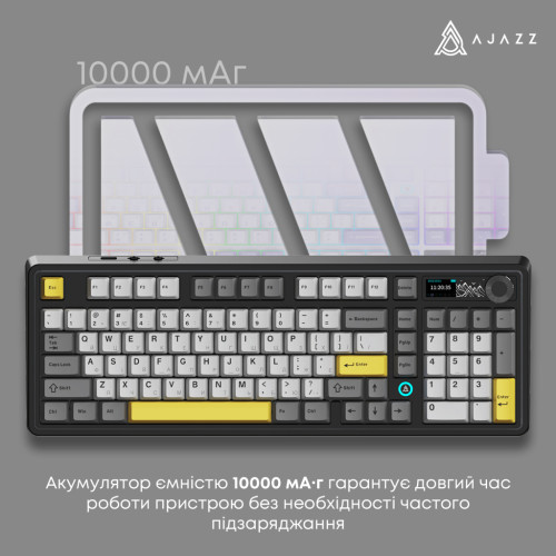 Клавіатура Ajazz AK980 V2 Gift Switch V2 Wireless/Bluetooth/USB UA Black/Grey/Yellow (AK980-V2-G-BGY)