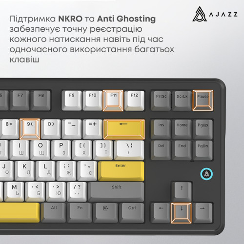 Клавіатура Ajazz AK870 V2 Flying Fish Switch USB UA Black/Grey/Yellow (AK870-V2-FF-BGY)