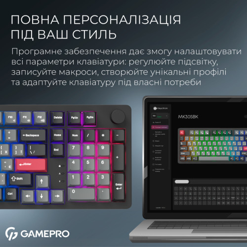 Клавіатура GamePro Asgard Drakkar Keychron Super Red Switch Wireless/Bluetooth/USB UA Black (MK305BK)