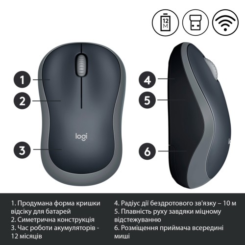 Мишка Logitech M185 swift grey (910-002238)