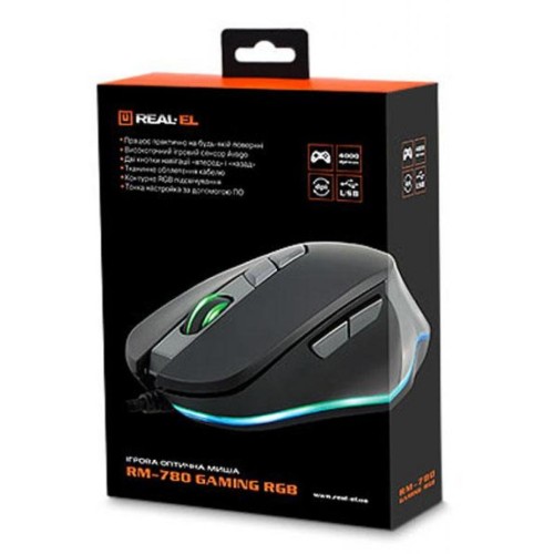 Мишка REAL-EL RM-780 Gaming RGB, black-grey