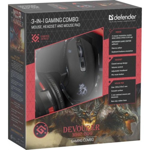 Мишка Defender Devourer MHP-006 kit mouse+mouse pad+headset (52006)