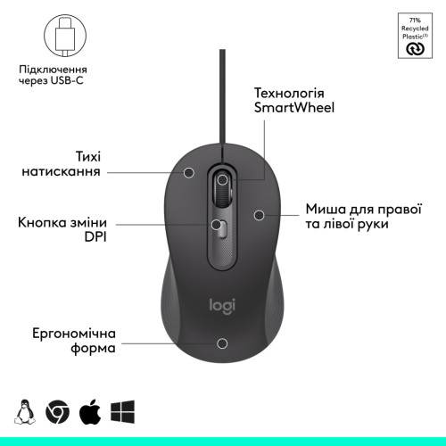 Мишка Logitech Signature M520 for Business USB-C Graphite (910-007511)