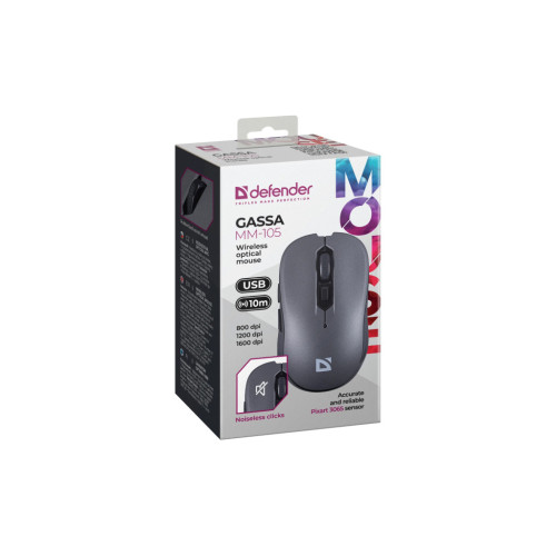 Мишка Defender Gassa MM-105 Wireless Silent Grey (52104)