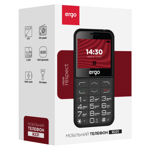 Мобільний телефон Ergo R231 Black Мобільний телефон Ergo R231 Black