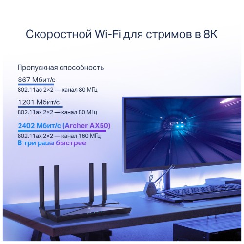 Маршрутизатор TP-Link ARCHER AX50 AX3000 4xGE LAN 1xGE WAN USB 3.0 MU-MIMO OFDMA (ARCHER-AX50)