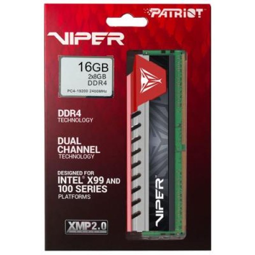 Модуль памяті для компютера DDR4 16GB (2x8GB) 2400 MHz Viper Elite Red Patriot (PVE416G240C5KRD)