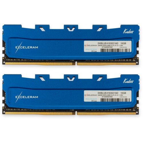 Модуль памяті для компютера DDR4 16GB (2x8GB) 3000 MHz Blue Kudos eXceleram (EKBLUE4163021AD)