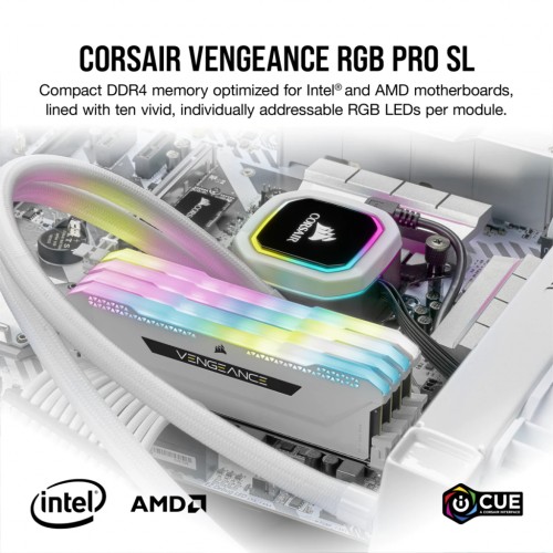 Модуль памяті для компютера DDR4 16GB (2x8GGB) 3600 MHz Vengeance RGB Pro SL White Corsair (CMH16GX4M2D3600C18W)