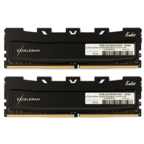 Модуль памяті для компютера DDR4 64GB (2x32GB) 2666 MHz Black Kudos eXceleram (EKBLACK4642619CD)