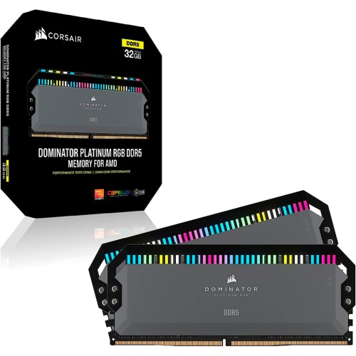 Модуль памяті для компютера DDR5 64GB (2x32GB) 6000 MHz Dominator Platinum RGB Gray Corsair (CMT64GX5M2B6000Z30)