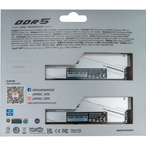 Модуль пам'яті для комп'ютера DDR5 32GB (2x16GB) 6000 MHz Viper Xtreme 5 MPOWER RGB Patriot (PVXR532G60C30KM)