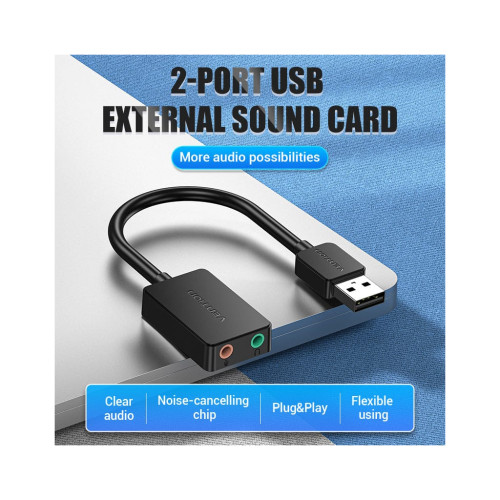 Звукова плата 2-port USB External Sound Card 0.15M Black VENTION (CDYB0)