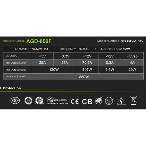 Блок живлення High Power 850W (AGD-850F)