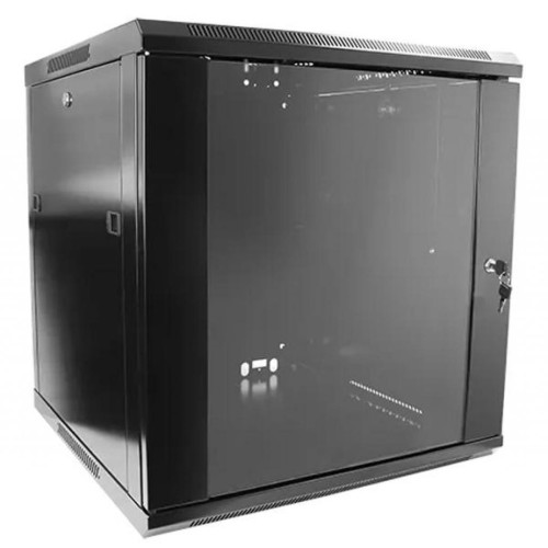 Шафа настінна Hypernet 12U 19 600x450, glass door, black (WMNC-12U-FLAT-BLACK)