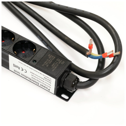 Силовий блок 0U 24 роз. нім. станд., 32А, з індикат., шнур 3х4мм2, 3 м Kingda (KD-PDU-EU-1U-24P)