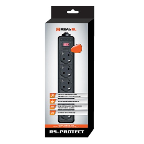 Мережевий фільтр живлення REAL-EL RS-PROTECT 1.8m, black (EL122300010)