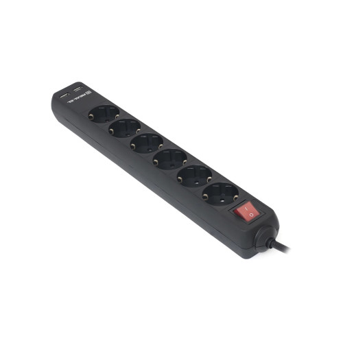 Мережевий фільтр живлення REAL-EL REAL-EL RS-6 PROTECT USB, 3m, black (EL122300017)