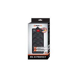 Мережевий фільтр живлення REAL-EL REAL-EL RS-8 PROTECT, 1.8m, black (EL122300021)