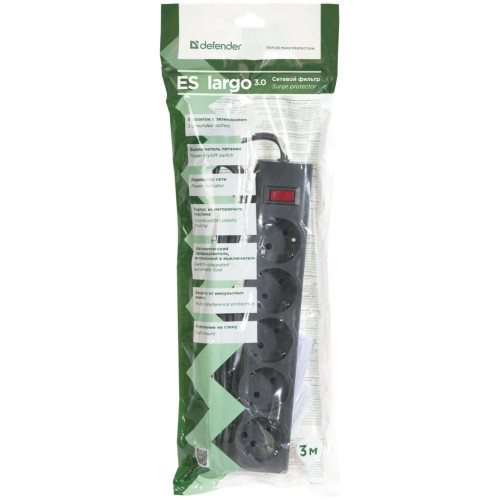 Мережевий фільтр живлення Defender ES largo 3m 5 роз. black (99498)