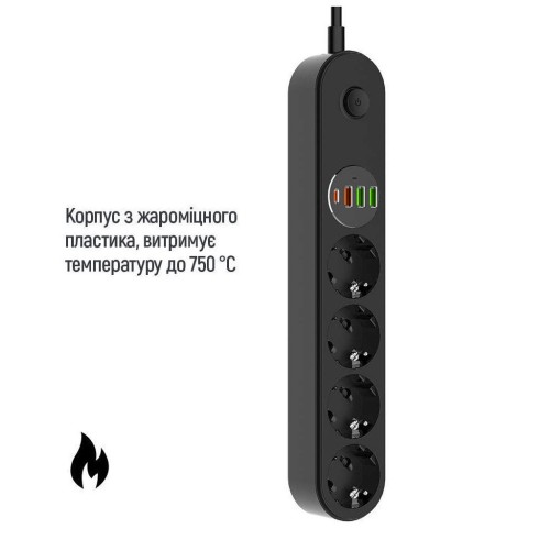 Мережевий фільтр живлення ColorWay CW-CHE44PDB, 4 розетки/4USB 2M (CW-CHE44PDB)