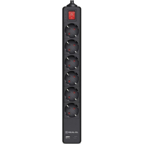 Мережевий фільтр живлення REAL-EL RS-PROTECT 605 3m, black (EL122300041)