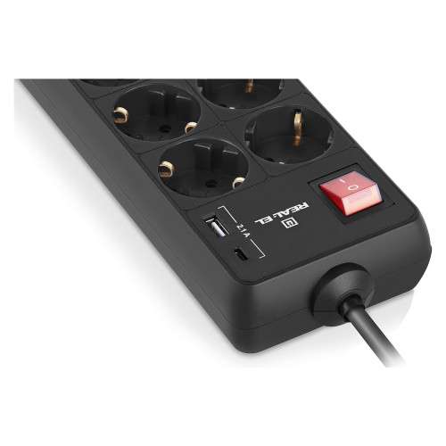 Мережевий фільтр живлення REAL-EL RS-PROTECT 805 5m, black (EL122300043)